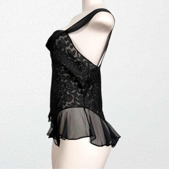 Vintage  Ethereal Designer Sample Ruffle Bottom Teddy Bodysuit Blk Burnout SZ S - Picture 4 of 9